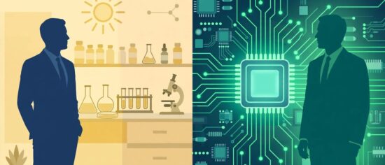Illustration comparing Dilip Shanghvi of Sun Pharma with Jensen Huang of NVIDIA