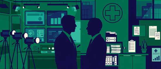 Illustration comparing Lachlan Murdoch of Fox Corporation and News Corp with David Cordani of The Cigna Group