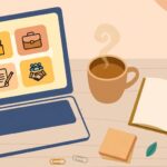 Illustration of the Onlyworkmoods.com blog showing articles about work, money and life