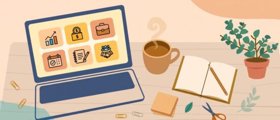 Illustration of the Onlyworkmoods.com blog showing articles about work, money and life