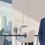 Illustration of Lazard CEO Peter Orszag with short silver-gray hair in a finance office