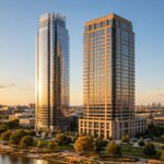 Corporate headquarters towers representing the companies led by Phebe Novakovic and Brian Moynihan