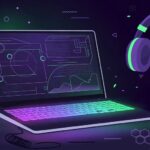 Illustration of a gaming laptop with performance charts from TheLaptopAdviser expert gaming coverage