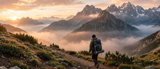Treck or trek correct spelling explained with a hiker on a mountain trail
